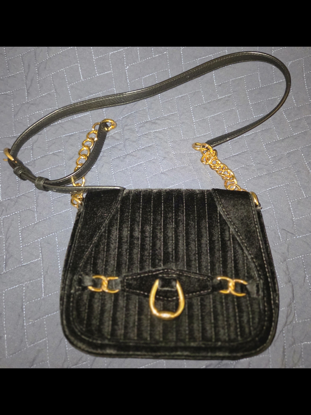 Lauren Ralph Lauren Black Velvet Crossbody with Gold Chain
